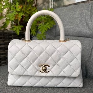 Chanel Small Coco Handle Grey Quilted Caviar Gold Hardware